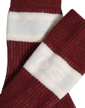 Dolce & Gabbana Burgundy-weiße Streifen Baumwoll-Socken für die Wade