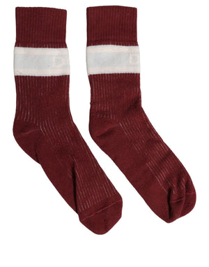 Dolce & Gabbana Burgundy-weiße Streifen Baumwoll-Socken für die Wade
