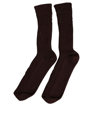 Dolce & Gabbana Dunkelbraune Baumwollsocken mit Used-Look, mittellang