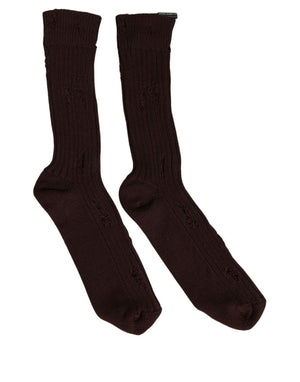 Dolce & Gabbana Dunkelbraune Baumwollsocken mit Used-Look, mittellang