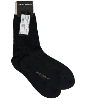 Dolce & Gabbana Dunkelblaue Baumwollstrick-Socken in mittlerer Wadenlänge