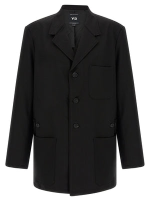 Y-3 Schwarze Wolljacke in voller Länge