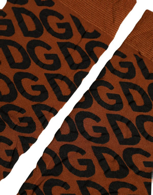 Dolce & Gabbana Braune schwarze Nylon DG Logo Mittelhohe Socken