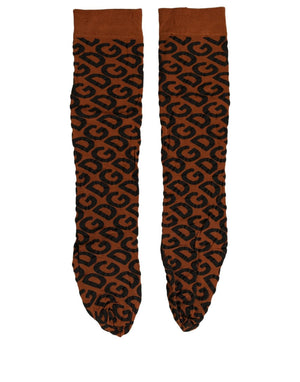 Dolce & Gabbana Braune schwarze Nylon DG Logo Mittelhohe Socken