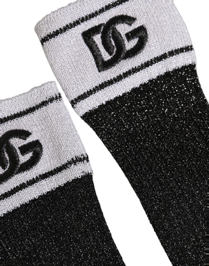 Dolce & Gabbana Schwarze Kniestrümpfe aus Viskose mit DG-Logo