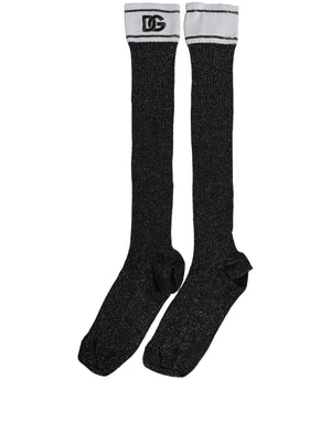 Dolce & Gabbana Schwarze Kniestrümpfe aus Viskose mit DG-Logo