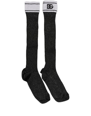Dolce & Gabbana Schwarze Kniestrümpfe aus Viskose mit DG-Logo