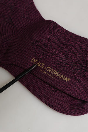 Dolce & Gabbana Kniestrümpfe aus Wolle in Burgunderrot mit Crest-Logo