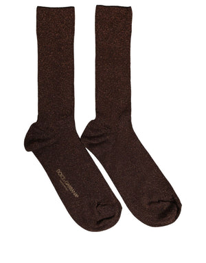 Dolce & Gabbana Dunkelbraune Viscose Logo Mittelhohe Socken