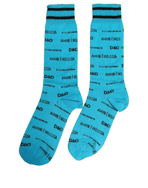 Dolce & Gabbana Hellblaue Baumwollsocken mit Logo, mittellang