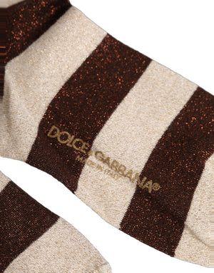 Dolce & Gabbana Braune Beige Gestreifte Mittellange Socken