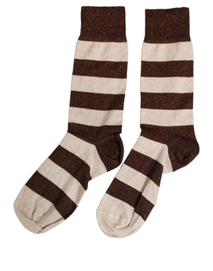 Dolce & Gabbana Braune Beige Gestreifte Mittellange Socken