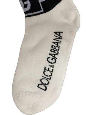 Dolce & Gabbana Weiße schwarze Baumwollsocken in Knöchellänge mit DG-Logo