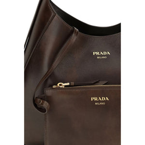 Prada Braune Kalbsleder Bos Taurus Schultertasche