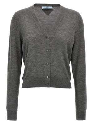 Prada Grauer Cardigan aus reiner Schurwolle