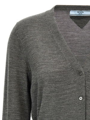 Prada Grauer Cardigan aus reiner Schurwolle