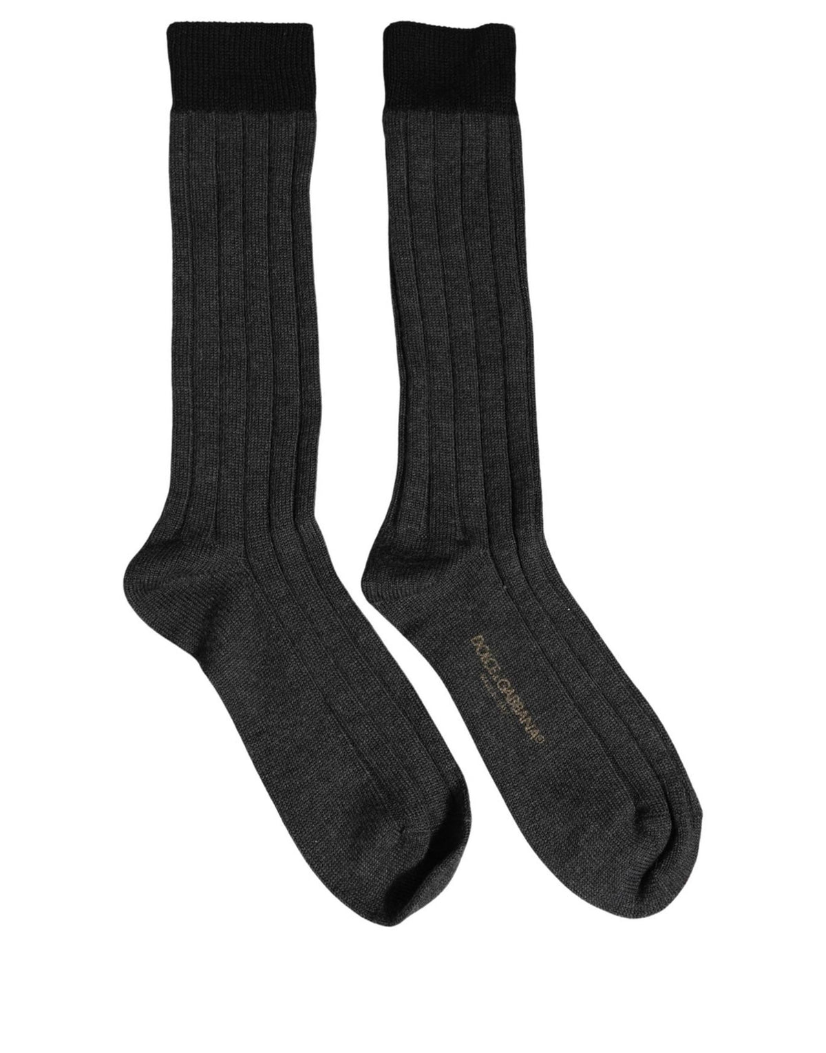 Dolce & Gabbana Dunkelgraue Wollsocken mit Logo, Wadenlänge und Rippstrick