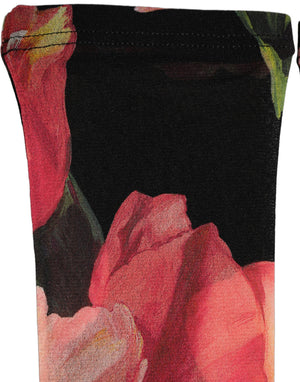 Dolce & Gabbana Schwarze und pinkfarbene florale Tulpen-Nylonstrümpfe