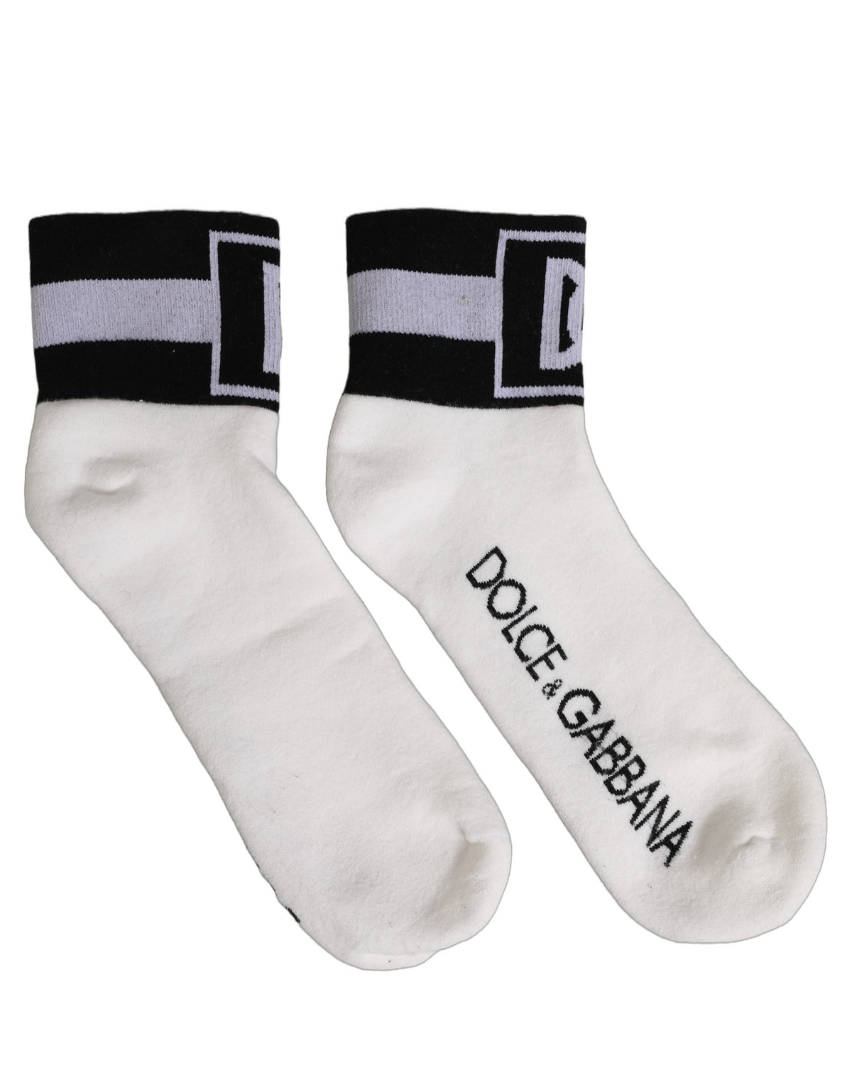 Dolce & Gabbana Weiße schwarze Baumwollsocken in Knöchellänge mit DG-Logo