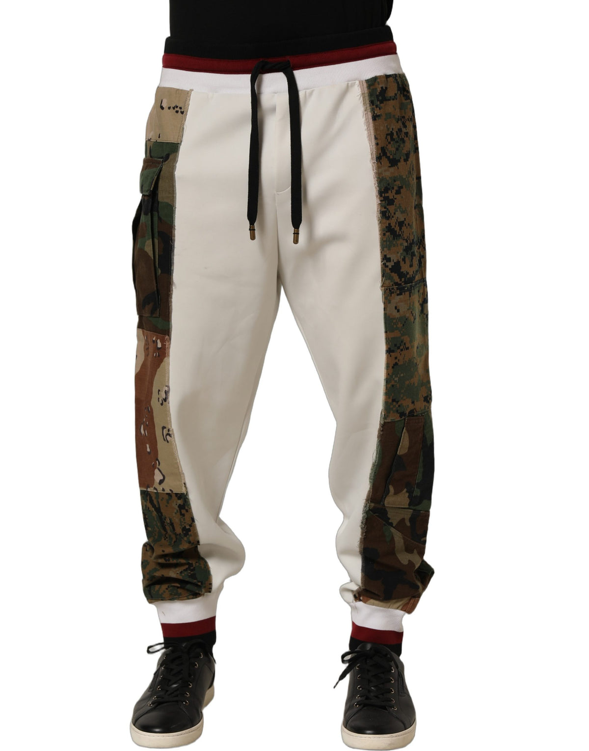 Dolce & Gabbana Weiße Camouflage Patchwork Sweatpants Hose