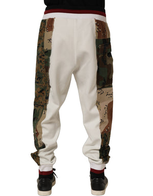 Dolce & Gabbana Weiße Camouflage Patchwork Sweatpants Hose