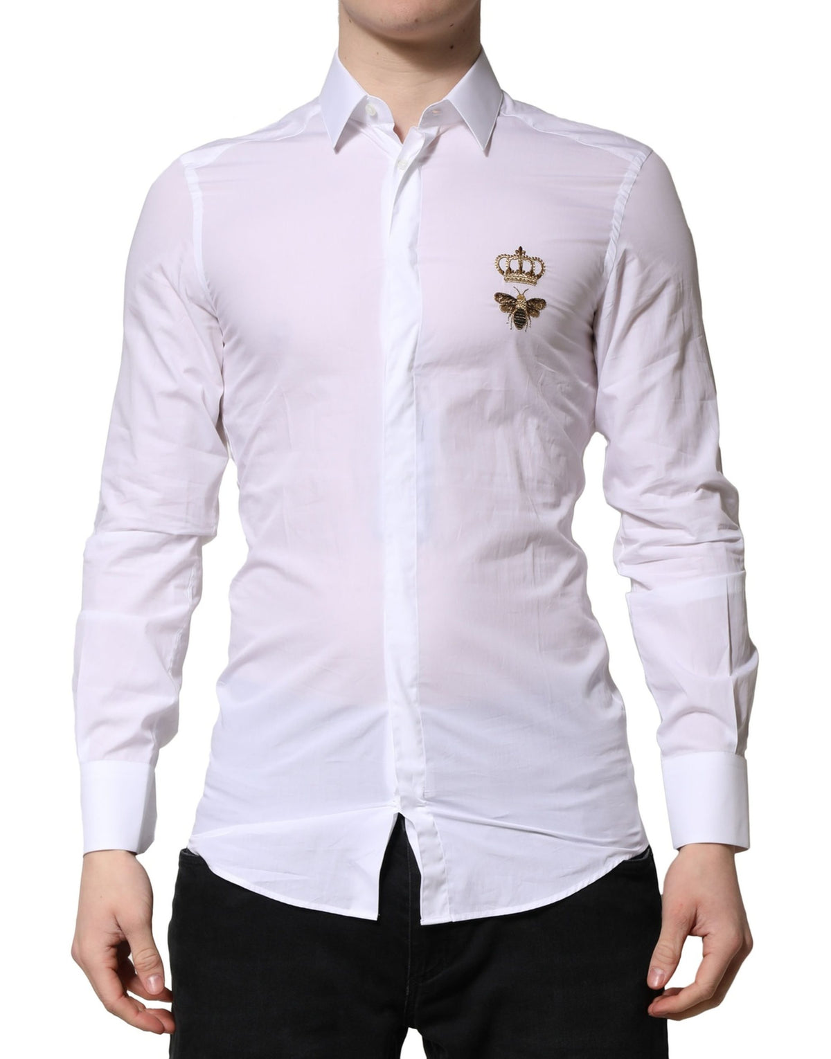 Dolce & Gabbana Weißes GOLD Hemd mit Krone und Biene aus Baumwolle für formelle Anlässe