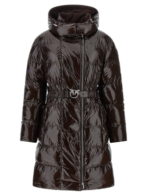 PINKO Braune Polyamid-Jacke in voller Länge