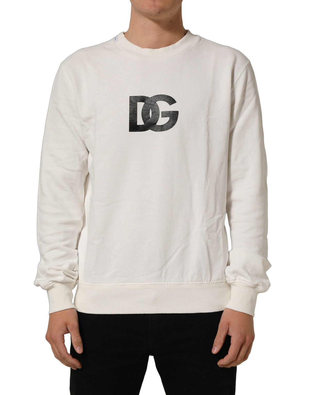 Dolce & Gabbana Weißer Baumwoll-Pullover mit Rundhalsausschnitt für Herren