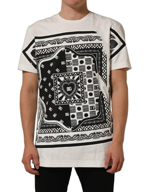 Dolce & Gabbana Weißes Baumwoll-T-Shirt mit Bandana-Print und Rundhalsausschnitt
