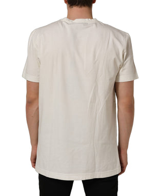 Dolce & Gabbana Weißes Baumwoll-T-Shirt mit Bandana-Print und Rundhalsausschnitt