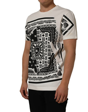 Dolce & Gabbana Weißes Baumwoll-T-Shirt mit Bandana-Print und Rundhalsausschnitt