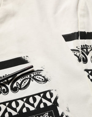 Dolce & Gabbana Weißes Baumwoll-T-Shirt mit Bandana-Print und Rundhalsausschnitt