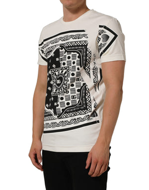 Dolce & Gabbana Weißes Baumwoll-T-Shirt mit Bandana-Print und Rundhalsausschnitt