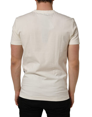 Dolce & Gabbana Weißes Baumwoll-T-Shirt mit Bandana-Print und Rundhalsausschnitt