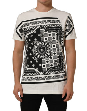 Dolce & Gabbana Weißes Baumwoll-T-Shirt mit Bandana-Print und Rundhalsausschnitt