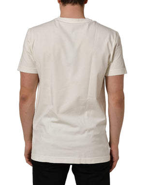 Dolce & Gabbana Weißes Baumwoll-T-Shirt mit Bandana-Print und Rundhalsausschnitt