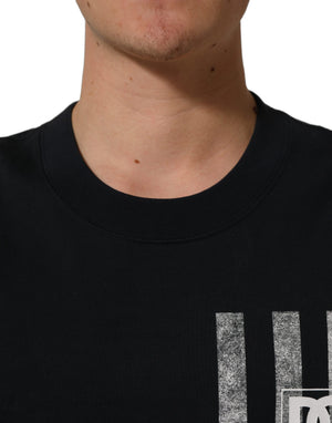 Dolce & Gabbana Blau gestreiftes Baumwoll-T-Shirt mit Rundhalsausschnitt