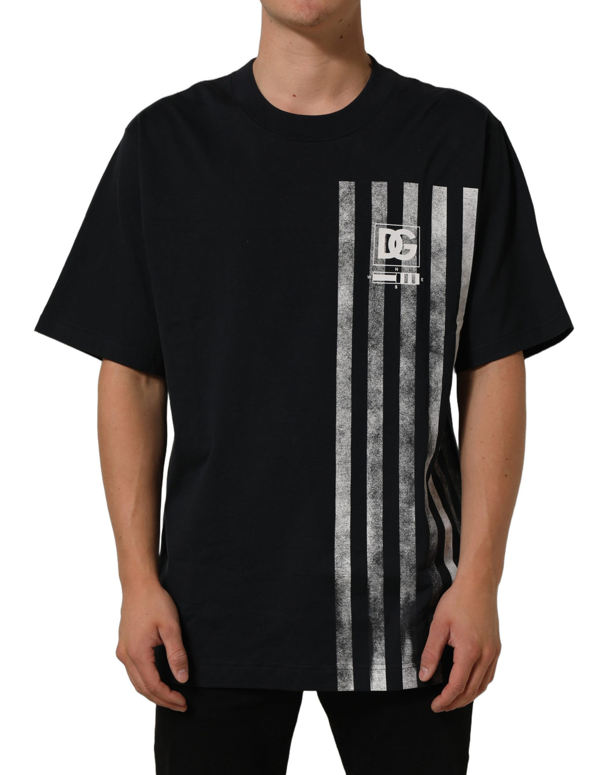 Dolce & Gabbana Blau gestreiftes Baumwoll-T-Shirt mit Rundhalsausschnitt