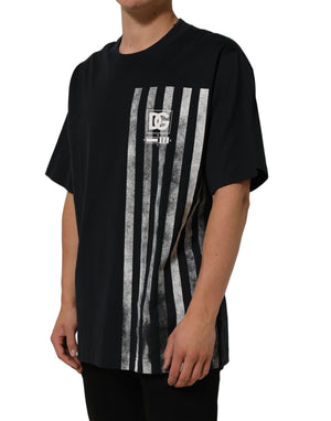 Dolce & Gabbana Blau gestreiftes Baumwoll-T-Shirt mit Rundhalsausschnitt