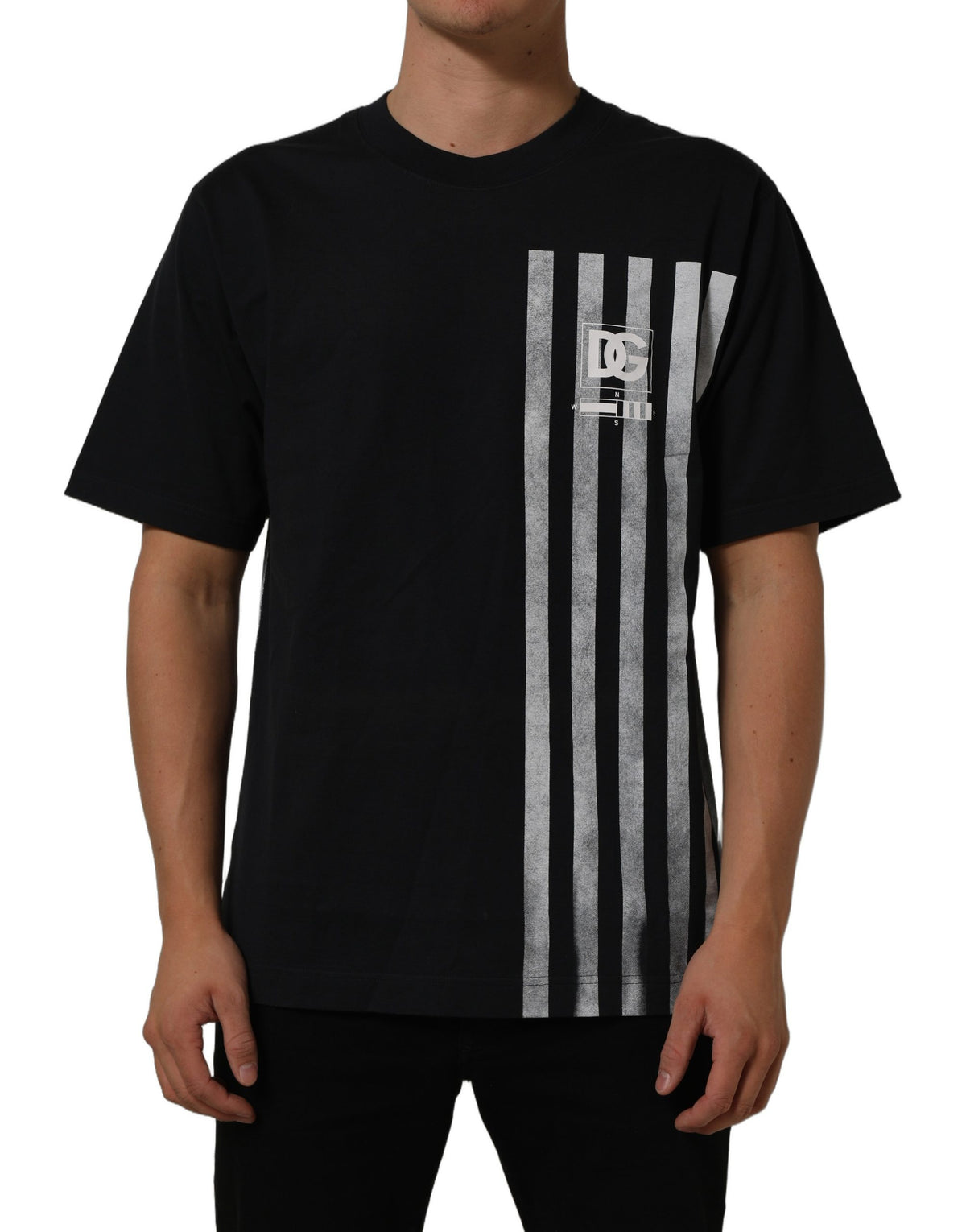 Dolce & Gabbana Blau gestreiftes Baumwoll-T-Shirt mit Rundhalsausschnitt