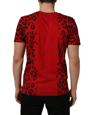 Dolce & Gabbana Herren T-Shirt mit kurzen Ärmeln und rotem Leopardenmuster