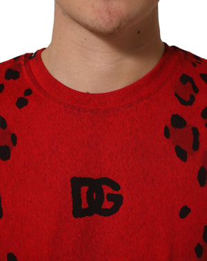 Dolce & Gabbana Herren T-Shirt mit kurzen Ärmeln und rotem Leopardenmuster