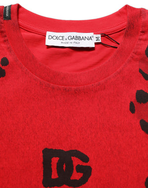 Dolce & Gabbana Herren T-Shirt mit kurzen Ärmeln und rotem Leopardenmuster