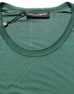 Dolce & Gabbana Grünes Seiden-T-Shirt mit Rundhalsausschnitt und kurzen Ärmeln