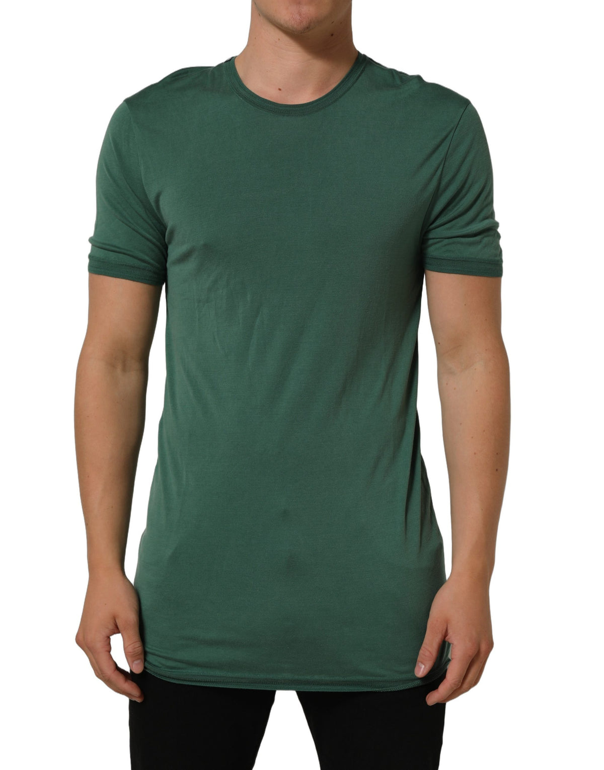 Dolce & Gabbana Grünes Seiden-T-Shirt mit Rundhalsausschnitt und kurzen Ärmeln