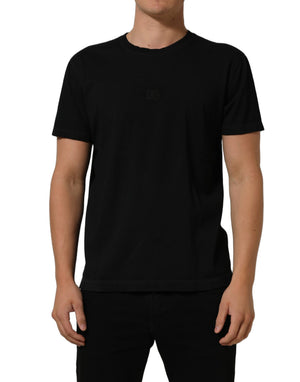 Dolce & Gabbana Schwarzes Baumwoll-T-Shirt mit kurzen Ärmeln und Rundhalsausschnitt