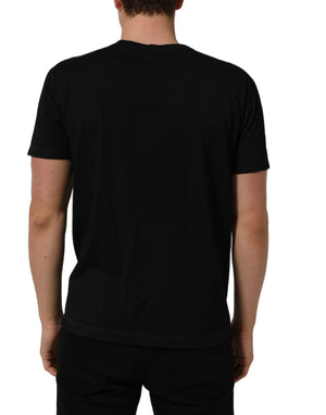 Dolce & Gabbana Schwarzes Baumwoll-T-Shirt mit kurzen Ärmeln und Rundhalsausschnitt
