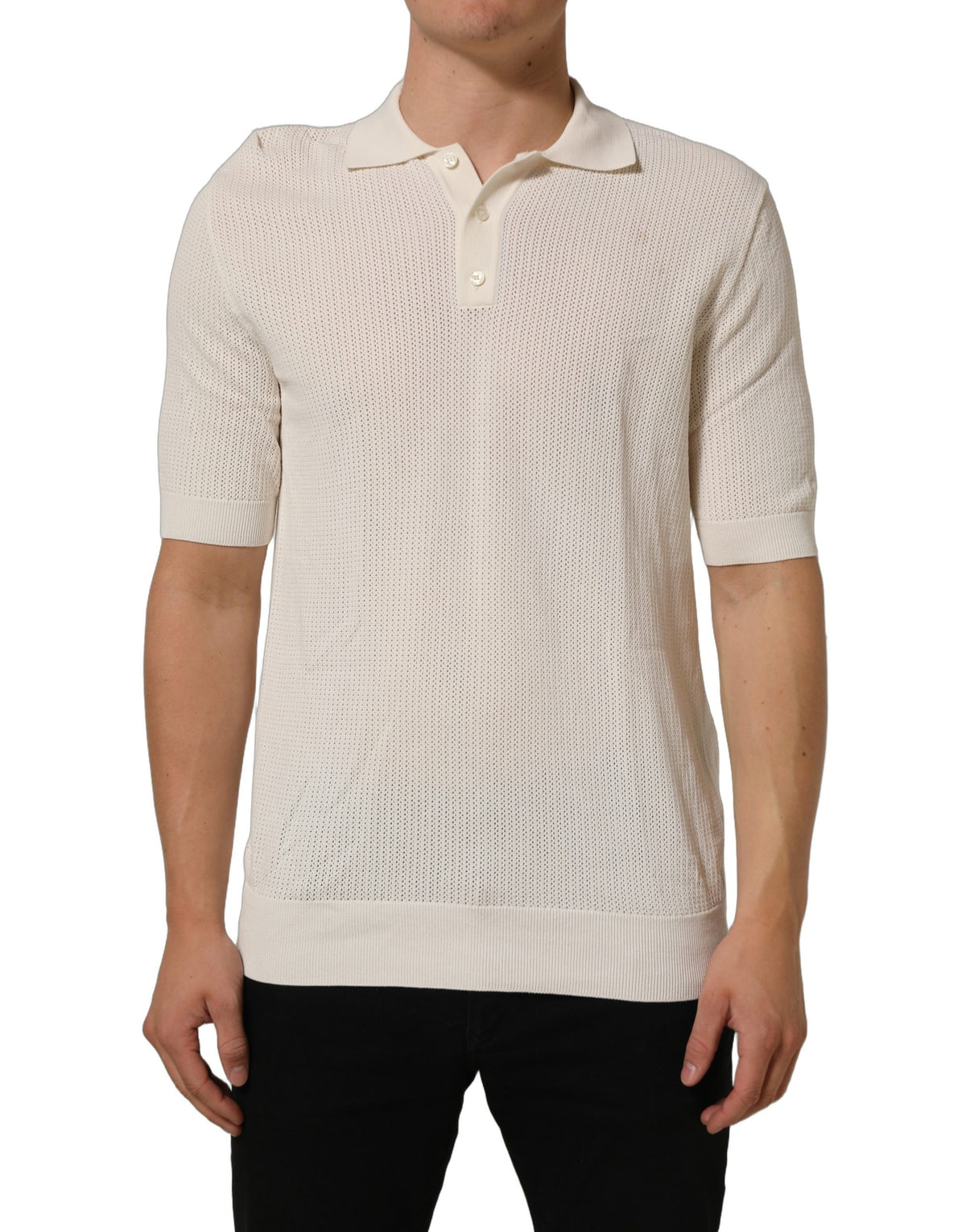 Dolce & Gabbana Off White Baumwoll Poloshirt mit Kragen für Herren