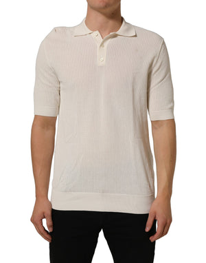 Dolce & Gabbana Off White Baumwoll Poloshirt mit Kragen für Herren