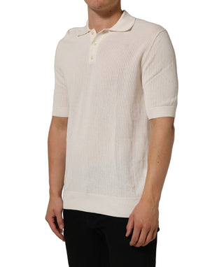 Dolce & Gabbana Off White Baumwoll Poloshirt mit Kragen für Herren